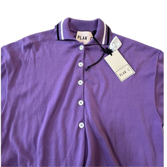 Plan C Striped Collar Cotton Knit Polo, Lavender, Size 42 IT, New with tag - Picture 9 of 15